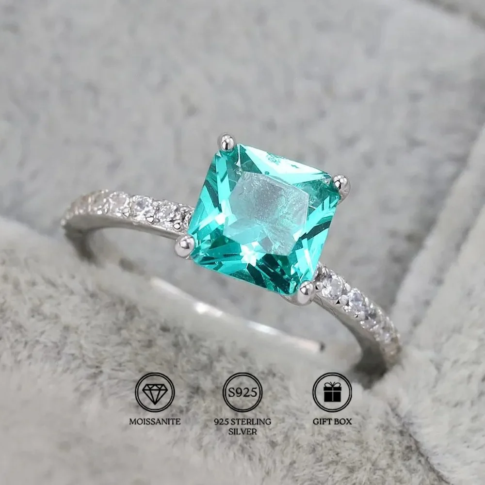 1pc 1/2/3 Carat Chic Gorgeous Princess Cut Green Moissanite 925 Sterling Silver Engagement Ring - Ideal for Girlfriends.