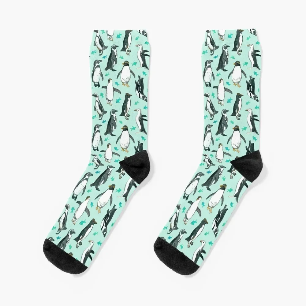 

Lots of Little Penguins on mint Socks ankle sports and leisure Thermal man winter anti slip football Socks Girl Men's