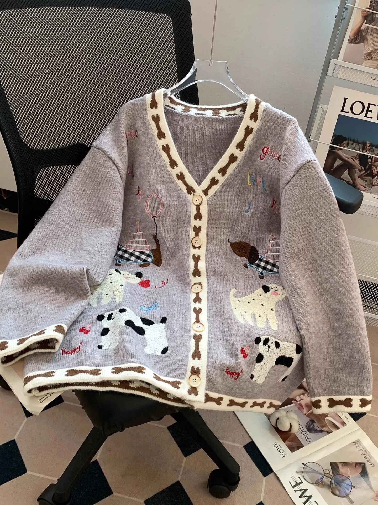 

Sweet Sle Knitted Open Cardigan Loose Fit High School College Preppy Autumn Faion Girls Sweater Outerwear V-Ne Long Sve