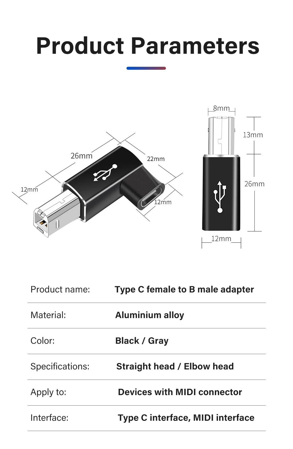 NNBILI USB Type C Female to USB B Male Adapter for Scanner Printer Converter Data Transfer Adapter for MIDI Controller Keyboard