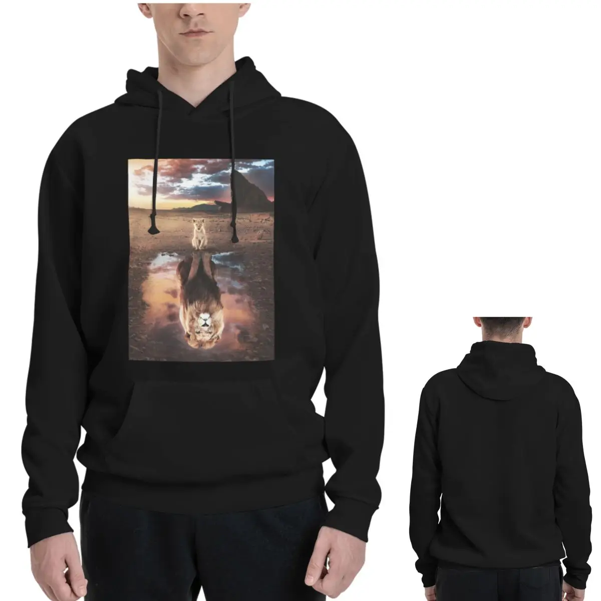 Lion Reflection On The River Hoodies Men's Women Casual Pullover Sweatshirts Harajuku Long Sleeve Clothing Autumn Winter