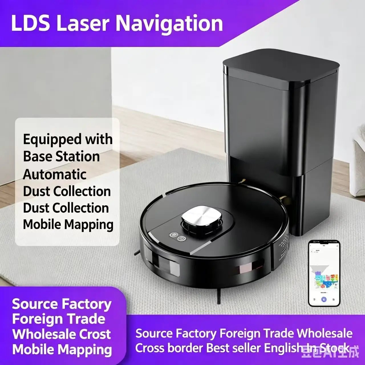LDS Laser Navigation Robot Vacuum Cleaner Obstacle Avoidance Self Empty Wet Mop Alexa Google Home Smart Hotel Plastic Sweeping