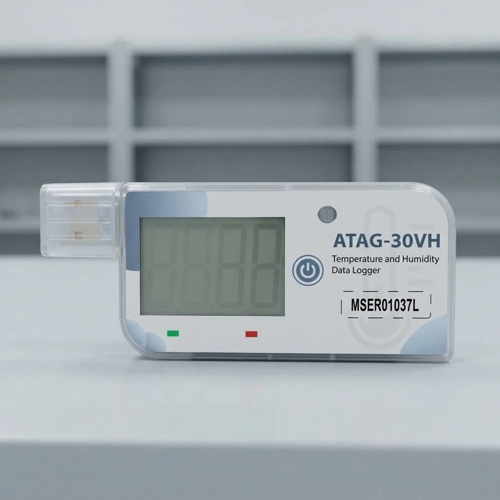Temperature Humidity Data Logger ATAG-30V USB PDF Report -30C To 70C 0-100%RH IP65 LCD Screen 65000 Points Cold Chain Warehouse
