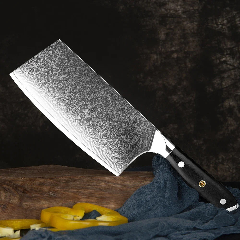 XITUO 7 Inch Chinese Cleaver Knife 67 Layers Damascus Steel Sharp, Pro Kitchen Knife for Vegetables and Meat, Black G10 Handle
