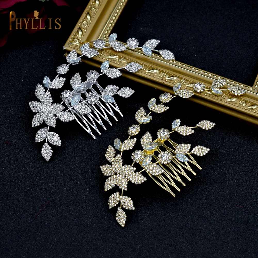 

A472 Austrian Crystal Zircon Hair Piece Bridal Side Comb for Bride, Bridesmaids Leaf Wedding Party Headpiece Hair Accessories