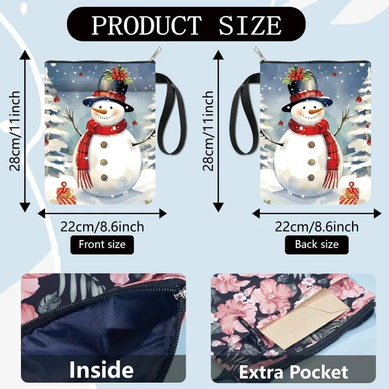 1 pc Snowman Book Sleeve Christmas Book Covers Book Protector for Paperbacks Washable Fabric Cloth Book Cover with Zipper