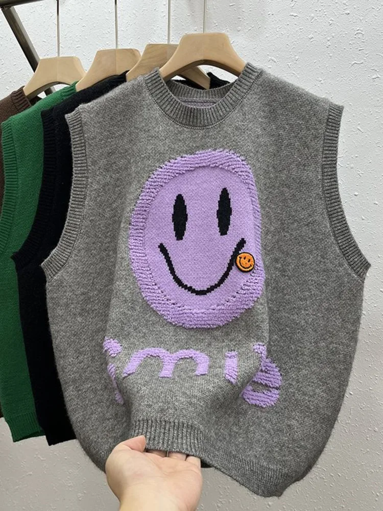 Letter Knitted Vest Women\'s Spring And Autumn Happy Facing 2023 New Loose And Lazy Sleeveless Sweater Tank Top