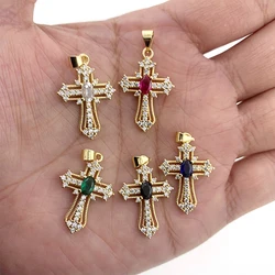 New Fashion Cross Charms wisiorek pozłacany kolorowy CZ sześcienny cyrkon Hip Hop fajny naszyjnik biżuteria akcesoria dla kobiet mężczyzn