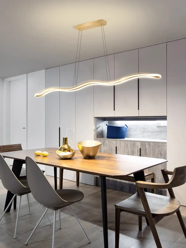 Plafonnier LED Suspendu au Design Moderne et Simple, Long Wave, Luminaire Décoratif de Plafond, Idéal pour une Salle à Manger, un Bar ou un Restaurant