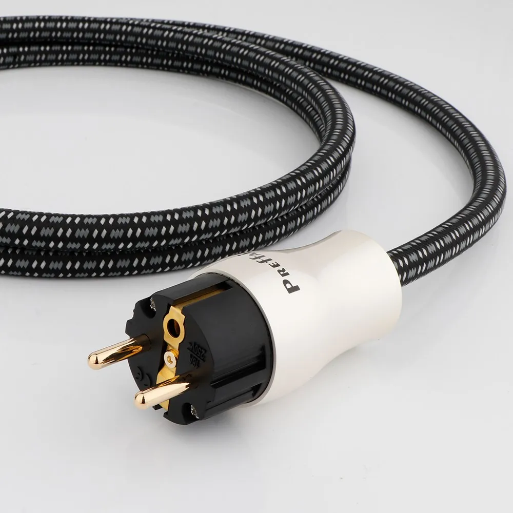 Preffair OFC-Netzkabel, schwarz-graues 10AWG EU/US-AC-Hauptversorgungskabel, 3-poliger C15-Buchse, 125 V/15 A für Lautsprecher, Subwoofer – Detail 5