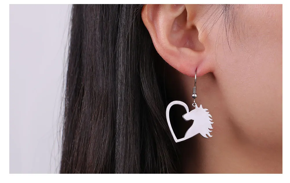 Cazador Pferdeherz-Anhänger-Ohrringe für Damen, Edelstahl, goldfarben, Tierschmuck, Ohrringe, Geburtstag, Valentinstag, Geschenk – Detail 7