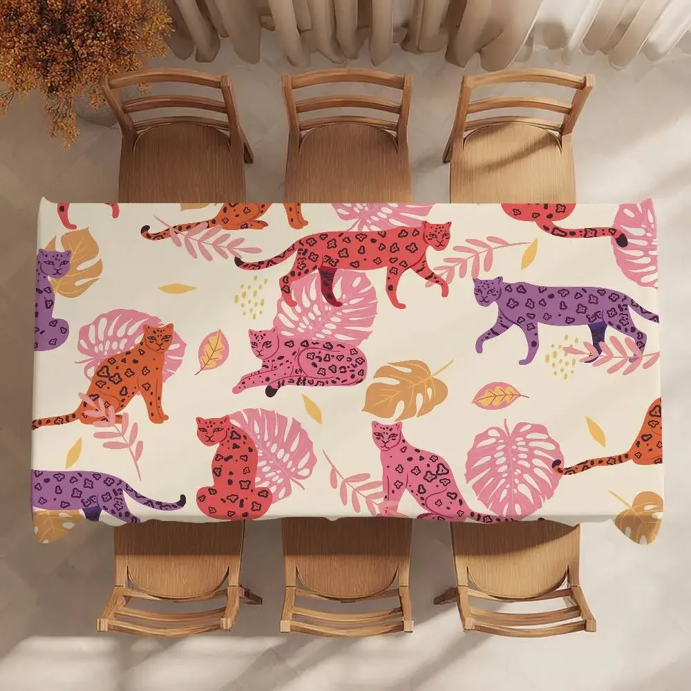 Tropical Leopard Table Cloth Party Decor Dining Room Home Kitchen Patios Waterproof Stain-Proof Table Cloth