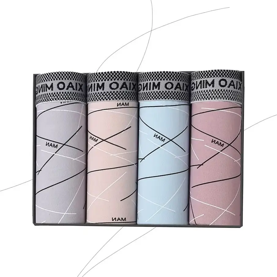 

4 Pcs Geometric Line Men's Underwear Fashion Male Underpants For Daily Wear Four Color Personalized Dressing Choices