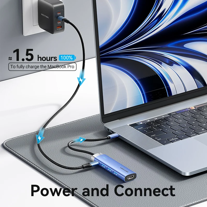 ¡Venenamiento nuevo! 5 en 1USB C HUB HDMI 4K PD 100W USB 3.0 5Gbps Adaptador de expansión Estación de acoplamiento Divisor para MacBook Xiaomi iPhone