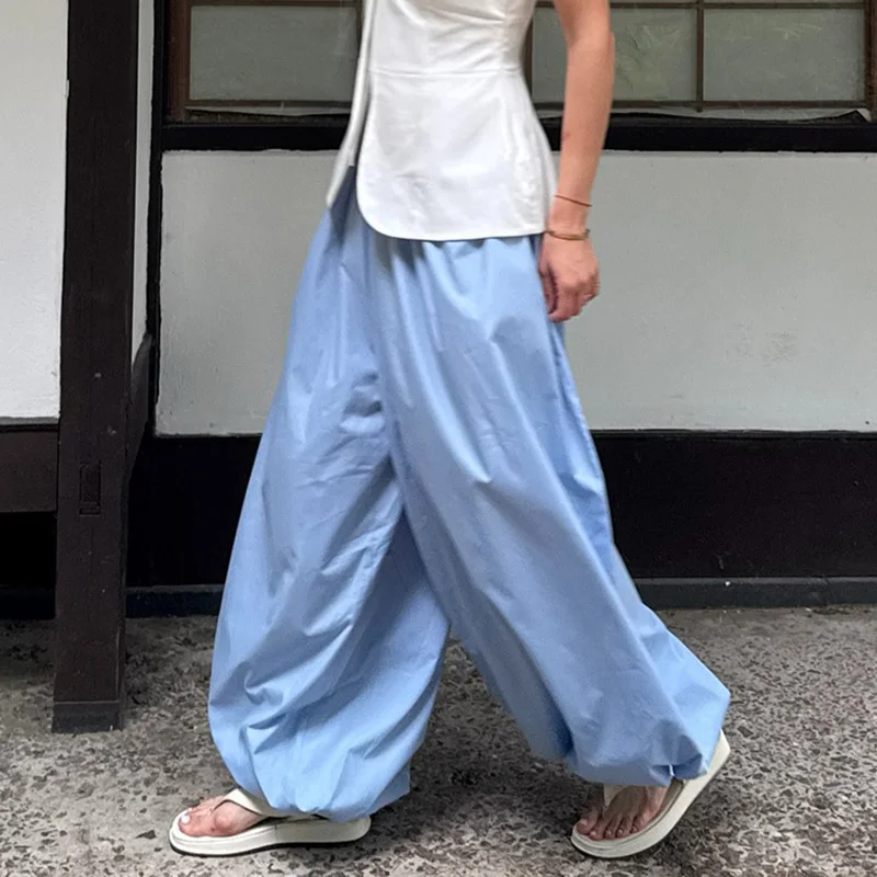 Tornova Loose Casual Lantern Pants For Women Pure Cotton Wide Leg Pants Solid 2025 Fashion High Waist Streetwear Trousers Female