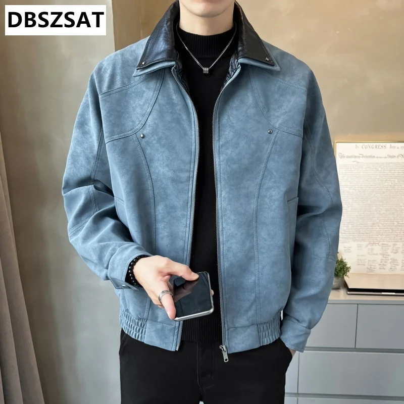 2029  Motorcycle Jacket Men ,Leather Jacket, Color-blocking Stand-up Collar Coats, PU Motorcycle Jacket, Motorbike Jacket