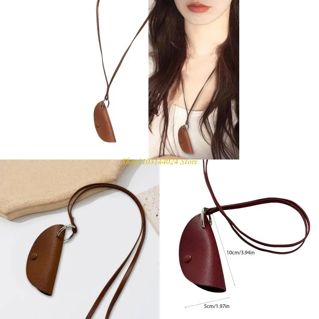 

Повседневное кожаное ожерелье-сумка для ключей, стильная подвеска для ключей, ожерелье из искусственной кожи, аксессуар на шею для ежедневного использования