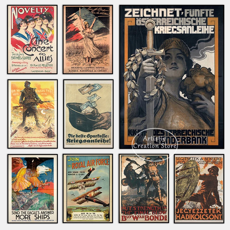 World War I Vintage Poster USA Bonds War Weapons Week War Propaganda Series Prints Canvas Painting Study Room Living Home Decor