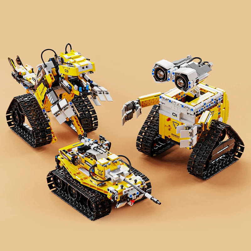 อะนิเมะหุ่นยนต์บล็อกอาคาร RC ไฟฟ้า 3-in-1 ไดโนเสาร์และถัง SearchRobot DIY อัพเกรดของเล่นสําหรับชาย