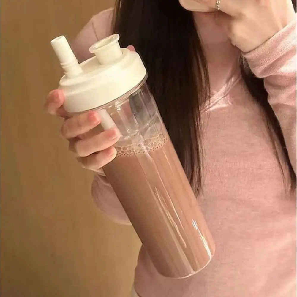 

500/850ml Milk Plastic Cup with Lid Straw Leakproof Water Straw Bottles Fall Prevention Transparent Large Capacity Water Bottle