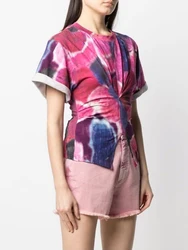 T-shirt y2k Spring Summer Tie-Dye Colour Print Round Neck Short Sleeve T-shirt2024korean fashion Pressure Pleat Loose Women top