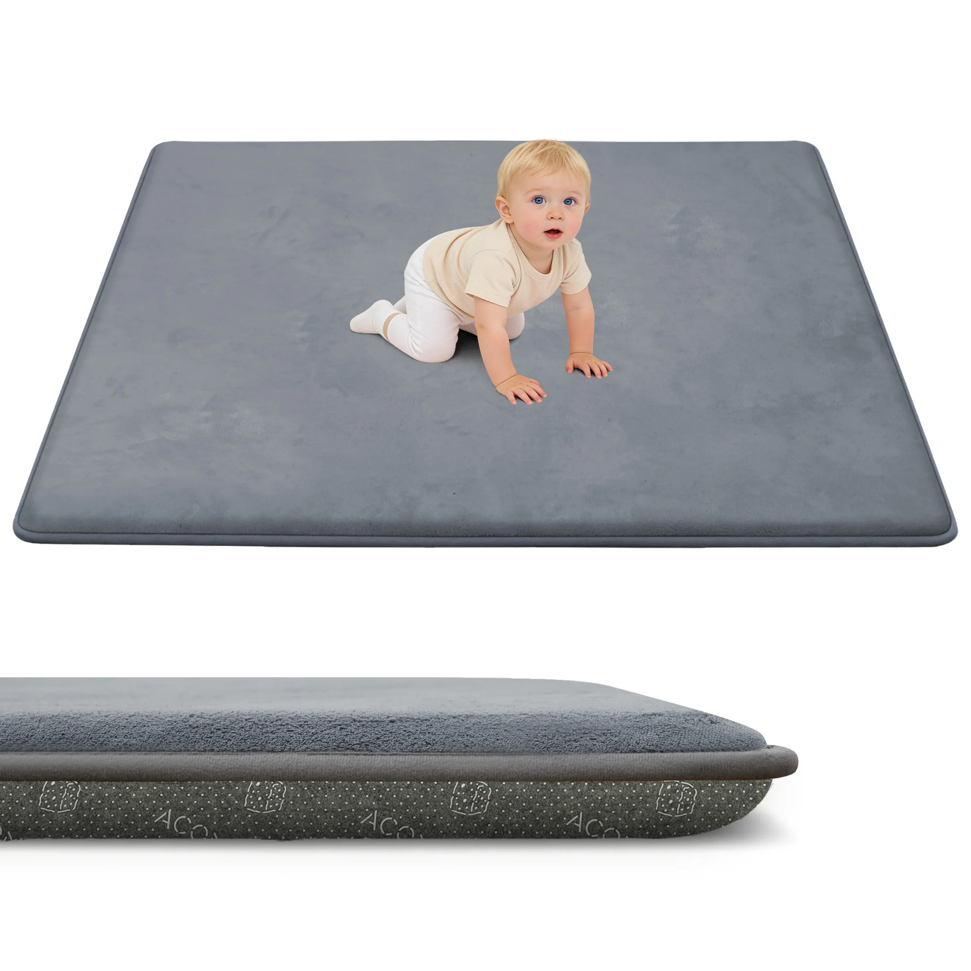2cm Thick Baby Play Mat for Tummy Time Memory Foam Carpet Large Crawling Soft Velvet Non-Slip Nursery Rug for Floor Kids