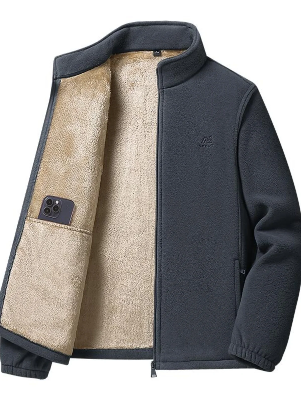 

Men's Fce Lined Thiened Stand Collar Jaet Lamb Velvet Outerwear Warm Cardigan Winter Faion Urban Sle Long Sve Z...