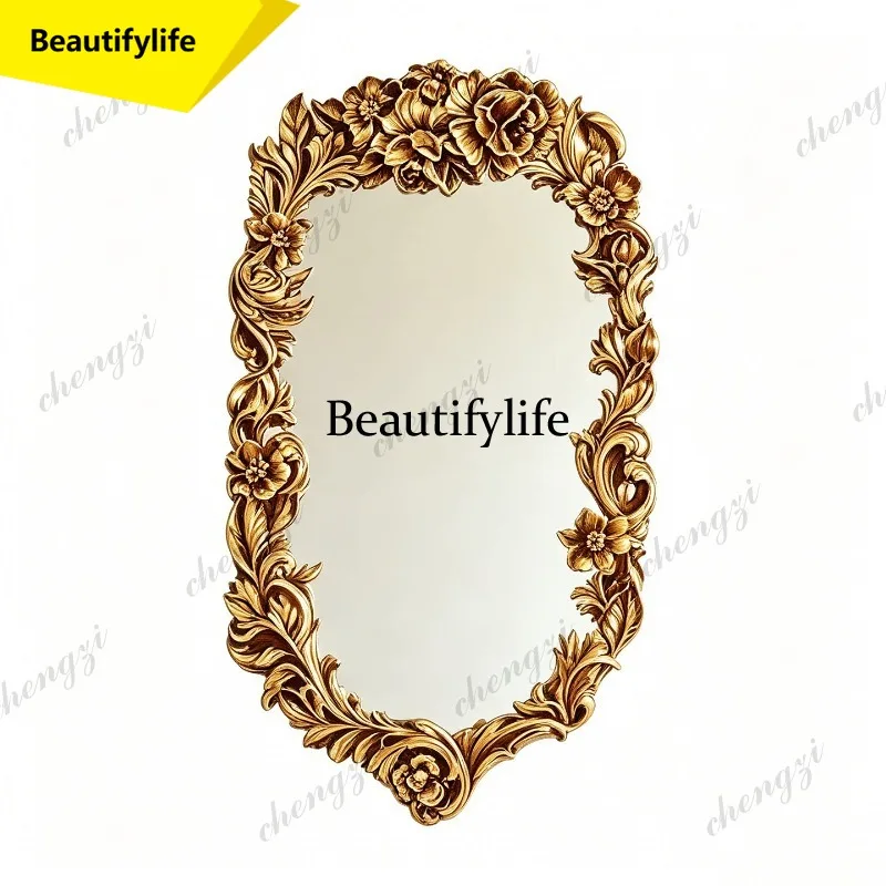 M02 French retro makeup mirror wall-mounted American carved decorative mirror luxury bathroom mirror