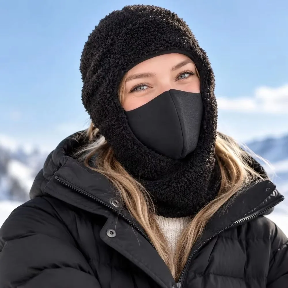 Winter Warm Face Mask Thickened Fabric Built in Ear Covers Face Mask with Ear Covers Plush Soft Material Fleece Bib