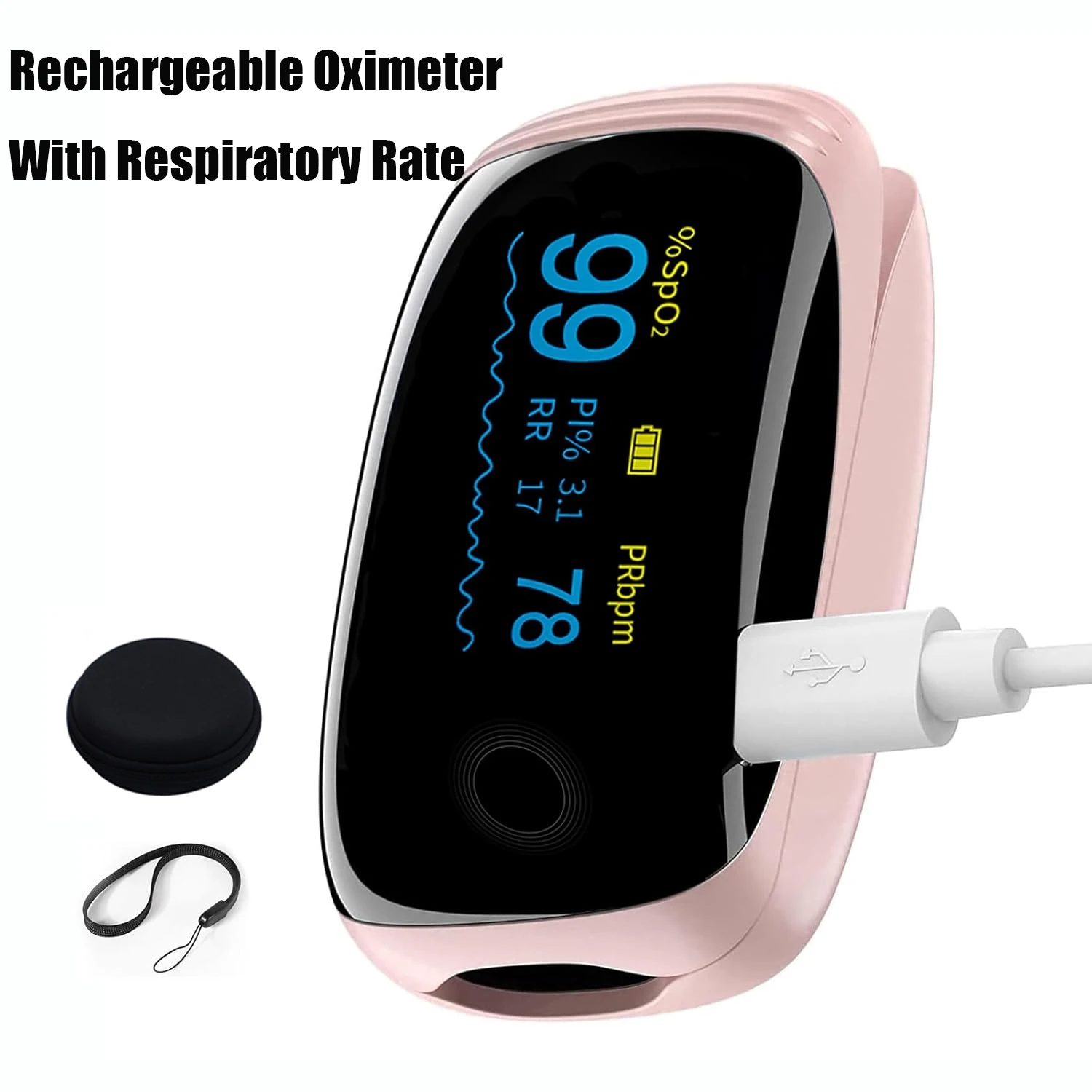 Medical Pulse Oximeter with Respiratory Rate Fingertip SpO2 RR Saturometro Oximetro De Dedos Pediatrico Rechargeable Adults