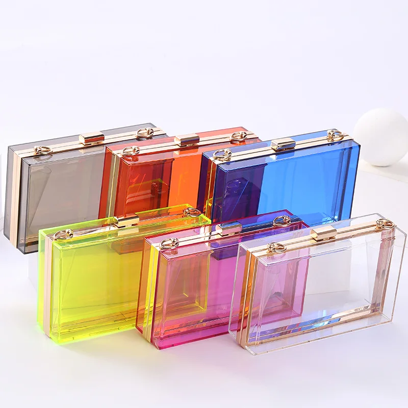 

New Acrylic Transparent Women Clutch Bag Chain Luxury Brand Women Messenger Bag Evening Bag Handbag Chain Shoulder Bag
