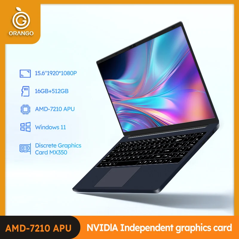 ORANGO 15.6" Gaming Laptop Windows 11 Pro AMD A4-7210U MX350 Discrete Graphics 16GB 512GB IPS Screen Notebook Computer  PC Gamer