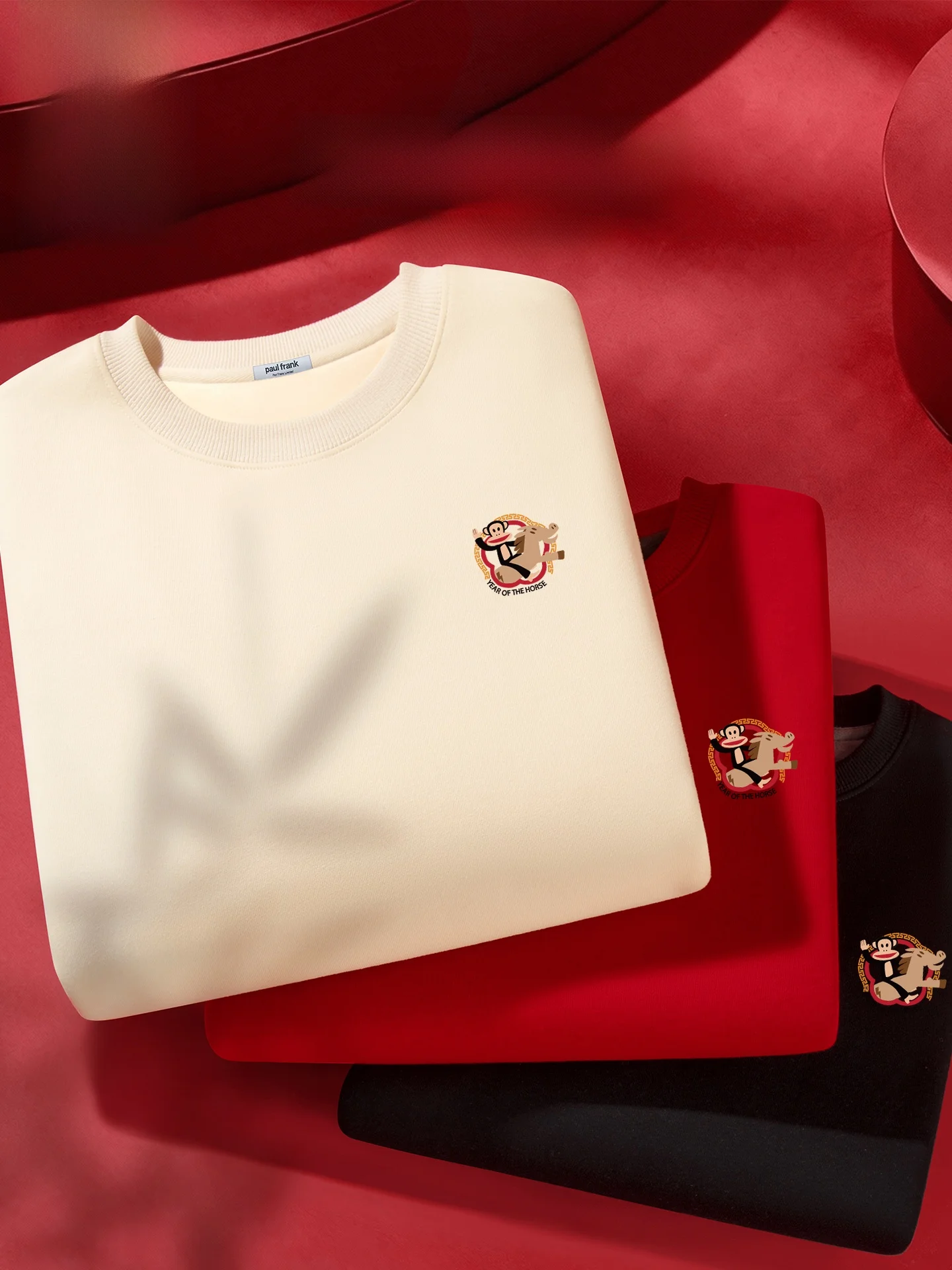 

Men's Fce Lined Sweatirt Winter 2026 Year Luy Year Couple's Clothing Big Mouth Monkey Red Color