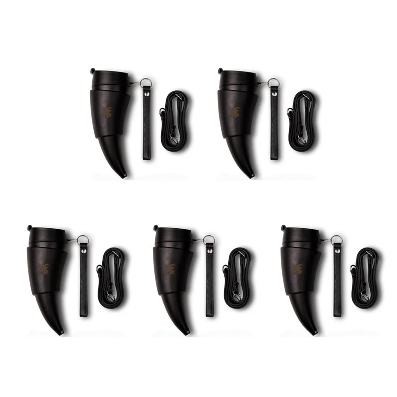 5X Goat Horns Coffee Mug 230ML Stainless Steel Vacuum Cup Thermos Flask Tea Cups Couple Water Bottle With Rope-Black