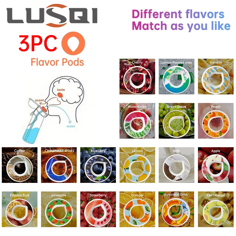 

LUSQI 3PC Flavored Ring Pods Natural Flavor Enhancer Indoor/Outdoor Sports & Fitness Water Bottle Accessories