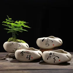 Chinese Style Retro Coarse Pottery Breathable Vase Green Plant Pot Flowerpot Desktop Ornaments Home Garden Decor