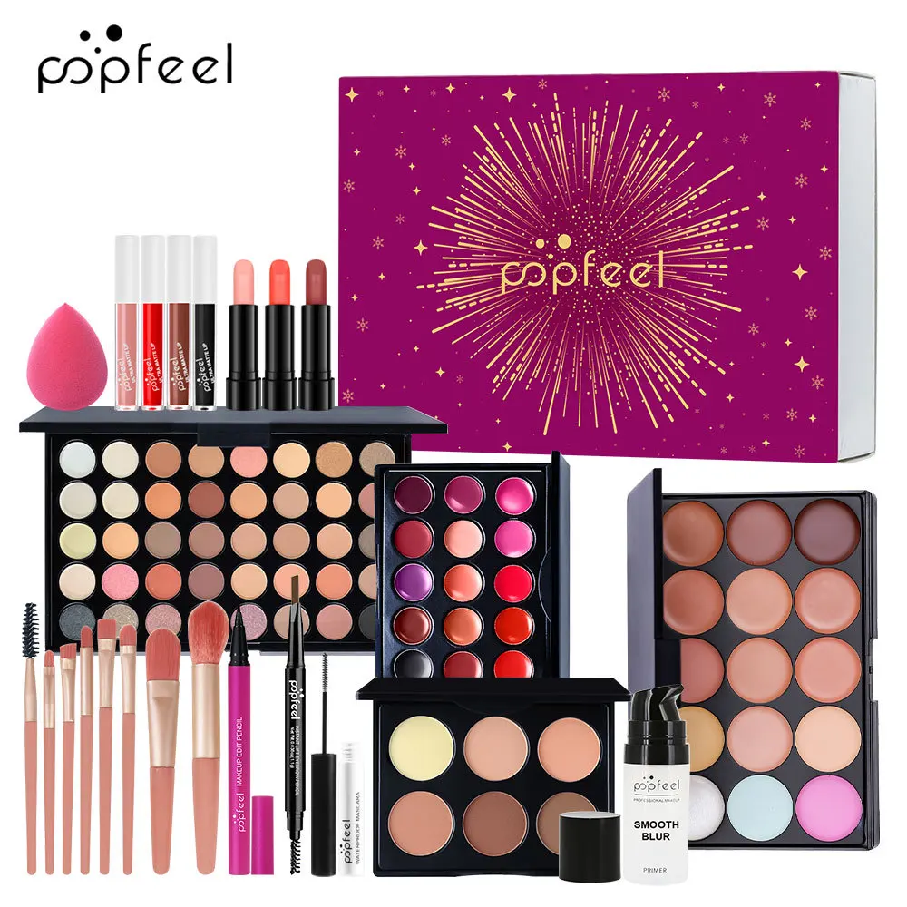 Kit per il trucco Confezione regalo Palette di ombretti di bellezza Eyeliner Rossetto Mascara Pennello Set completo per trucco per donne studentesse principianti