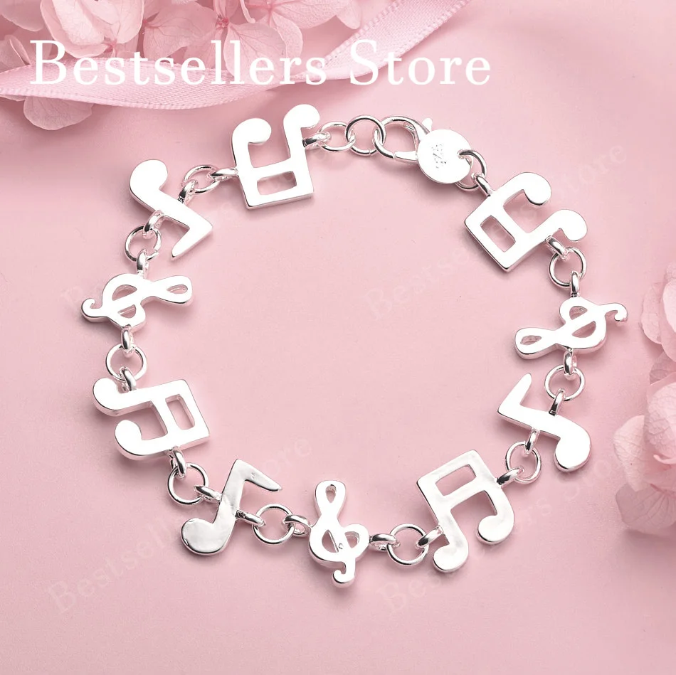 Elegant 925 sterling silver 8-inch exquisite musical note bracelet, fashionable women's wedding accessories, party jewelry