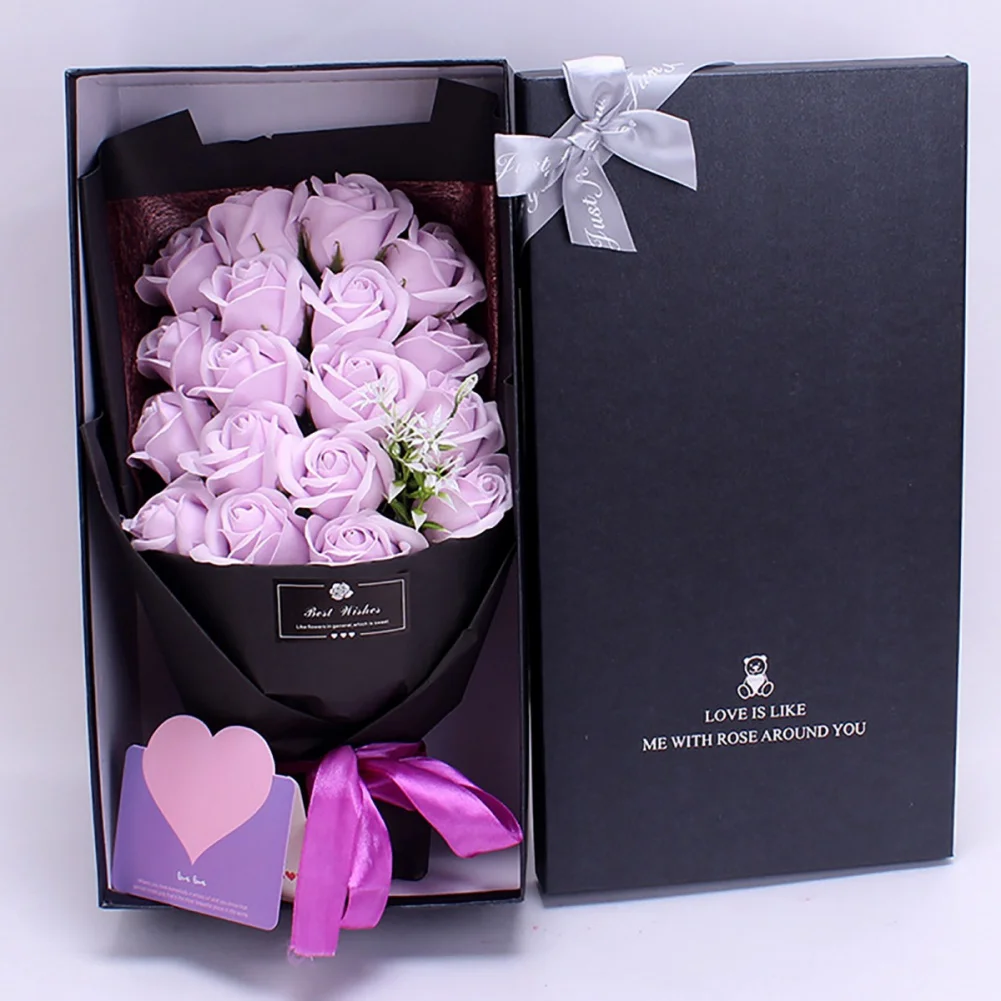 18Pcs/Box Soap Flower Bouquet Beautiful Flora Scented Bath Soap Flower in Gift Box for Anniversary Valentine's Day Mother Day