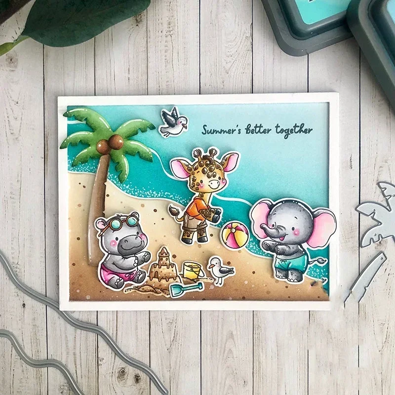 New Summer Beach Wave Leaves Beach Clear Stamps Metal Cutting Dies Stencil for DIY Making Card Scrapbook Paper Album Craft 2024