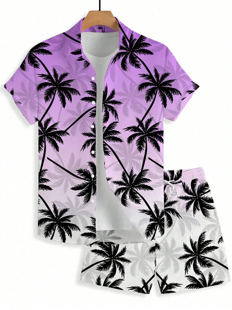 2025 Summer Hawaiian Beach 3D Print Men Shirt Sets Fashion Short Sleeve Shirt Oversized Shorts Streetwear Hawaiian Suits Clothes