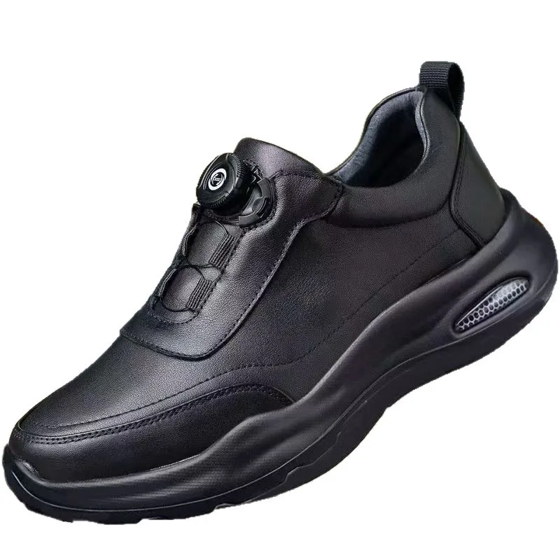 New 2026 Autumn Soft Leather Surface Thick Bottom Work Shoes Waterproof Non-Slip Casual Men's Shoes Rotation Buckle Lazy Style
