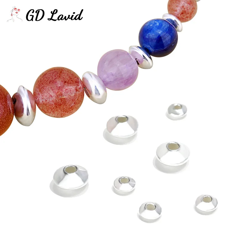

925 Sterling Silver Wheel Beads Exquisite Flying Saucer Beads Round Loose Spacer Beads for Bracelet Necklace Jewelry Making DIY