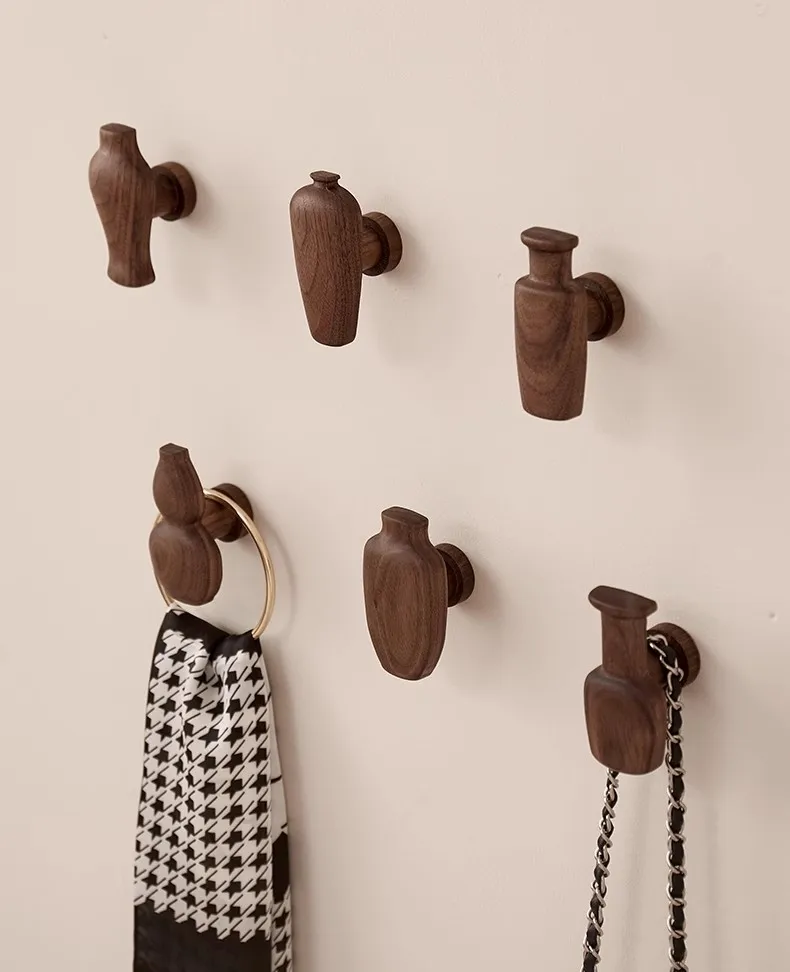 Entrance wall hooks strong adhesive non-perforated coat hat load-bearing rack high-grade solid wood hooks