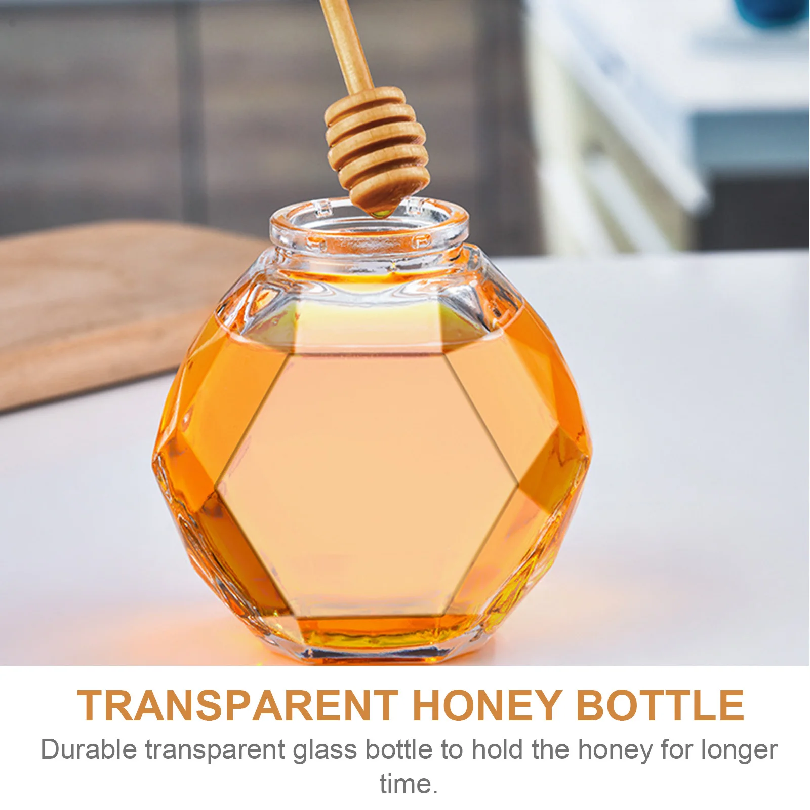 

2Pcs Clear Honey Jar Hexagonal Glass Bottle Kitchen Honey Jar Transparent Sealing Container for Home Cooking