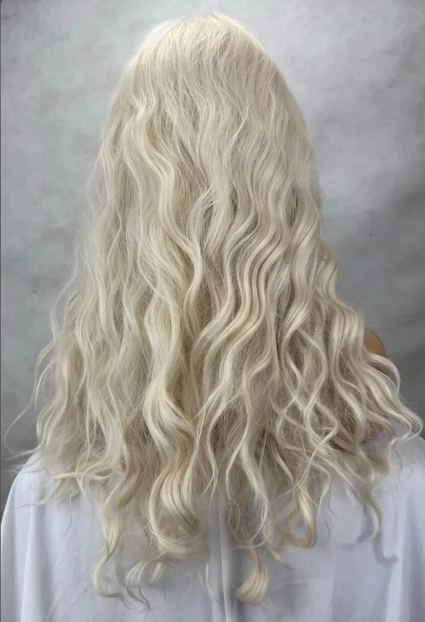 موجة المياه الطويلة الاصطناعية الدانتيل شعر مستعار أمامي أبيض شقراء شعر مستعار أنثى موضة شحن سريع 13*4 الدانتيل الباروكات الاستخدام اليومي تأثيري #6