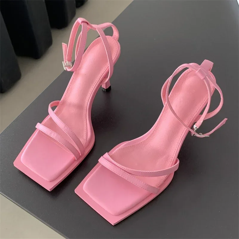 Eilyken Sexy Hollow Out Ankle Buckle Strap Women Sandals Summer Square Toe Party High Heels Shoes Fashion Zapatos De Mujer