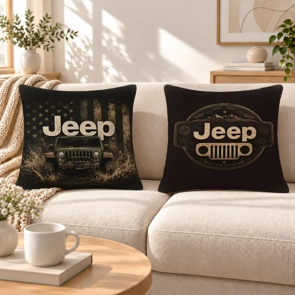Brand Jeep Cushion Cover Soft Short‑Plush Pillowcase, Decor for Sofa & Bedroom, Perfect Holiday Gif