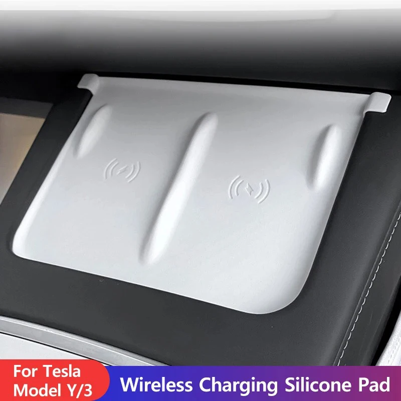 USVOTOV Silicone Wireless Charging Pad for Tesla Model Y 3 Highland 2024-2021 Phone Mount Silicone Non-slip Pads Car Accessories