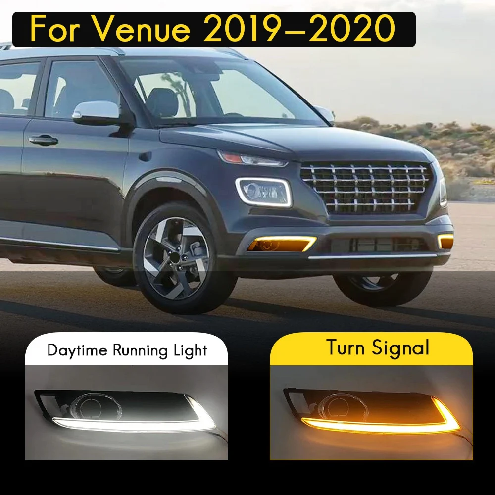 for Venue 2019-2020 Pair Front LED DRL Daytime Running Light Fog Light with Turn Signal Lamp